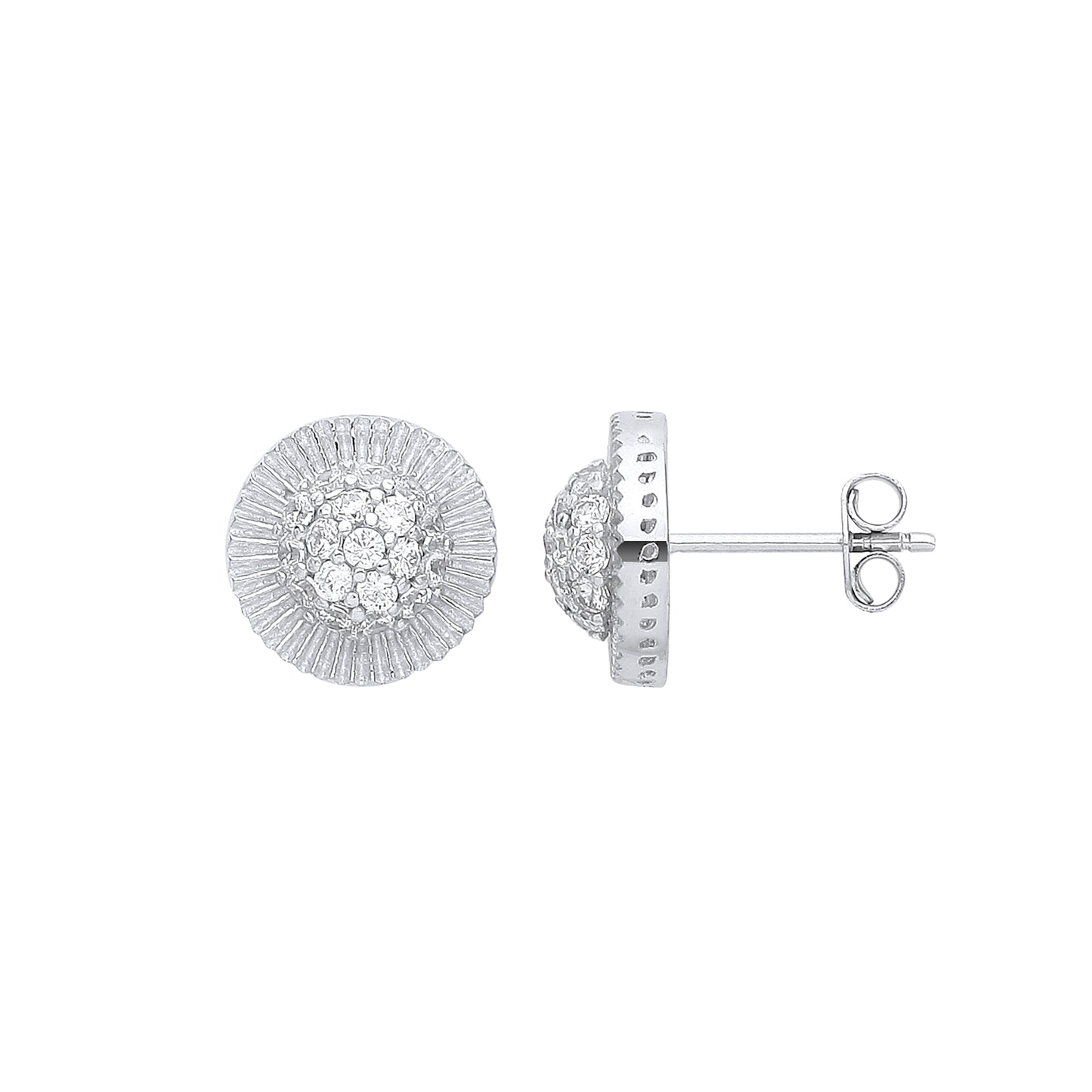 White Gold Cz Round 11mm Stud Earrings