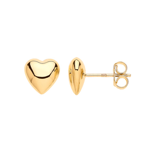 Gold Puffed Heart Stud Earrings