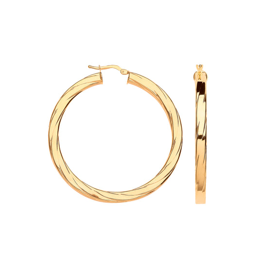 Gold 48mm Square Tube Ribbed Hoop Earrings