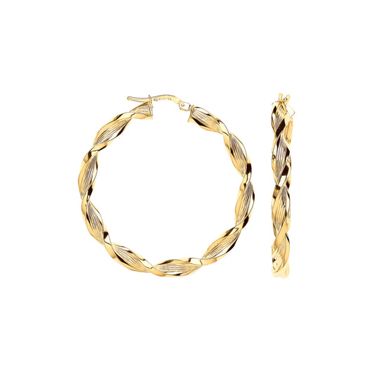 Gold 39mm Ribbed Twist Hoop Earrings