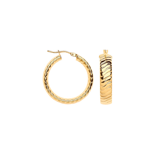 Gold 25mm Wavy Ribbed Hoop Earrings