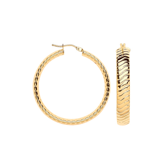 Gold 36mm Wavy Ribbed Hoop Earrings