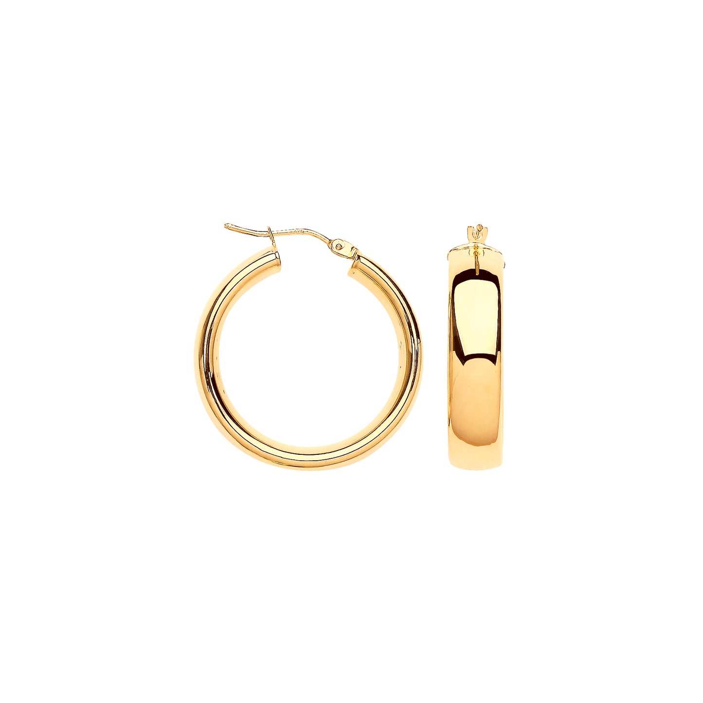 Gold 25mm Court Shape Tube Hoop Earrings