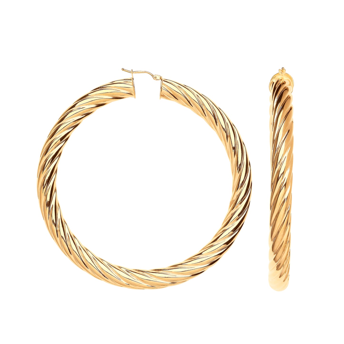 Gold 75mm Chunky Twist Hoop Earrings