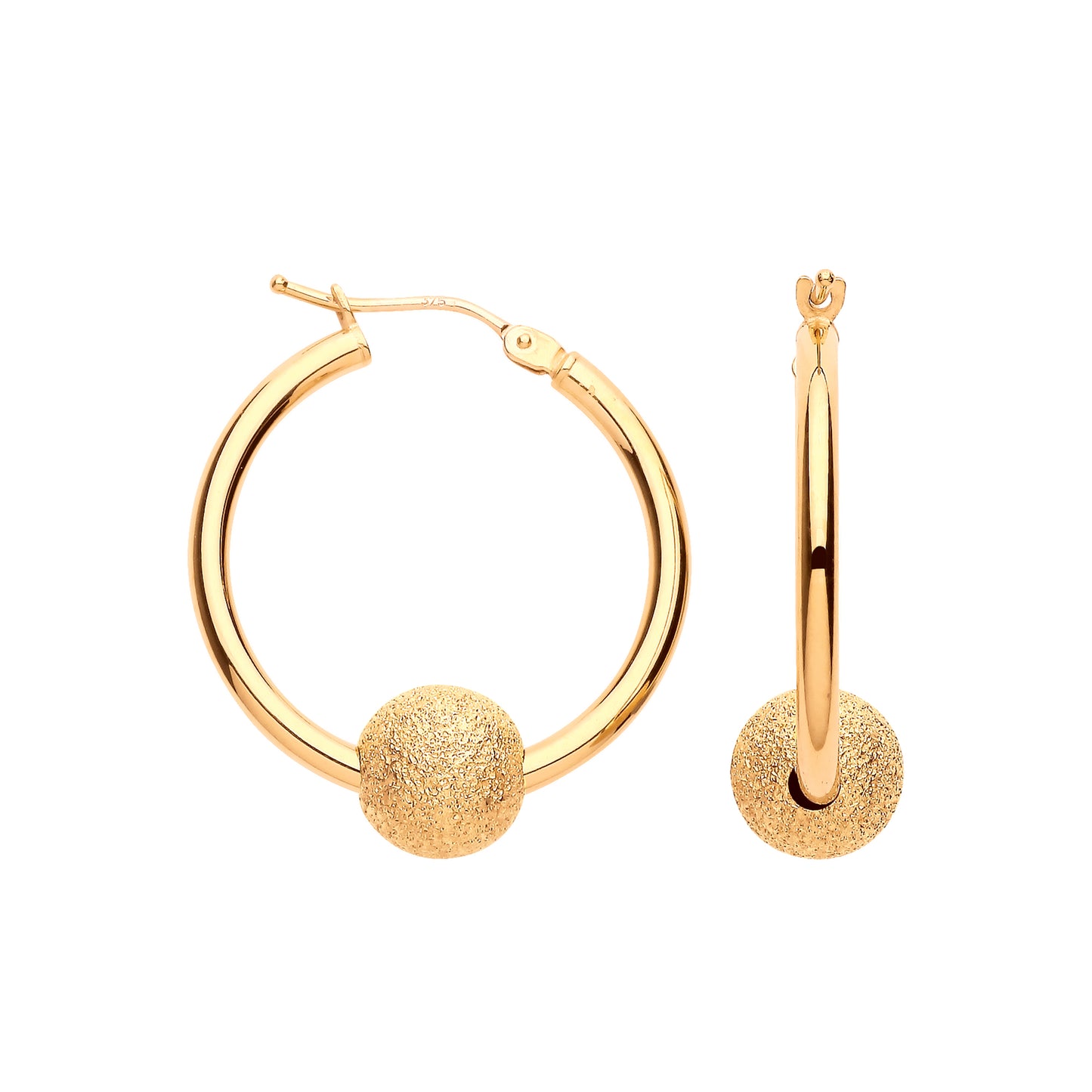 Gold Glitter Ball 23mm Hoop Earrings